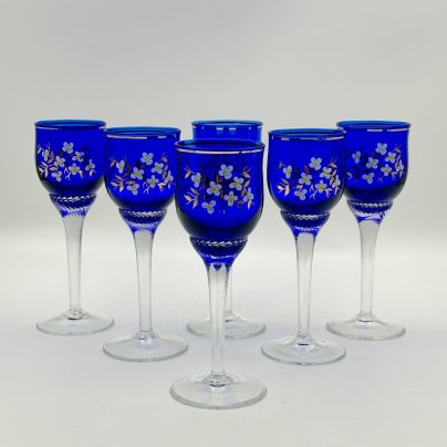 Стопки украшенные цветочным декором на витой ножке, стекло, золочение, роспись, Чехословакия, 1980-1990 гг.