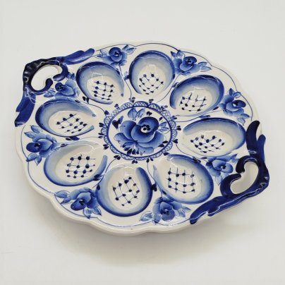 Подставка пасхальная для яиц и кулича (пасхальница), росп. В. Капитонова, Гжель