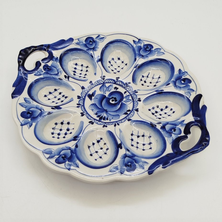 Подставка пасхальная для яиц и кулича (пасхальница), росп. В. Капитонова, Гжель