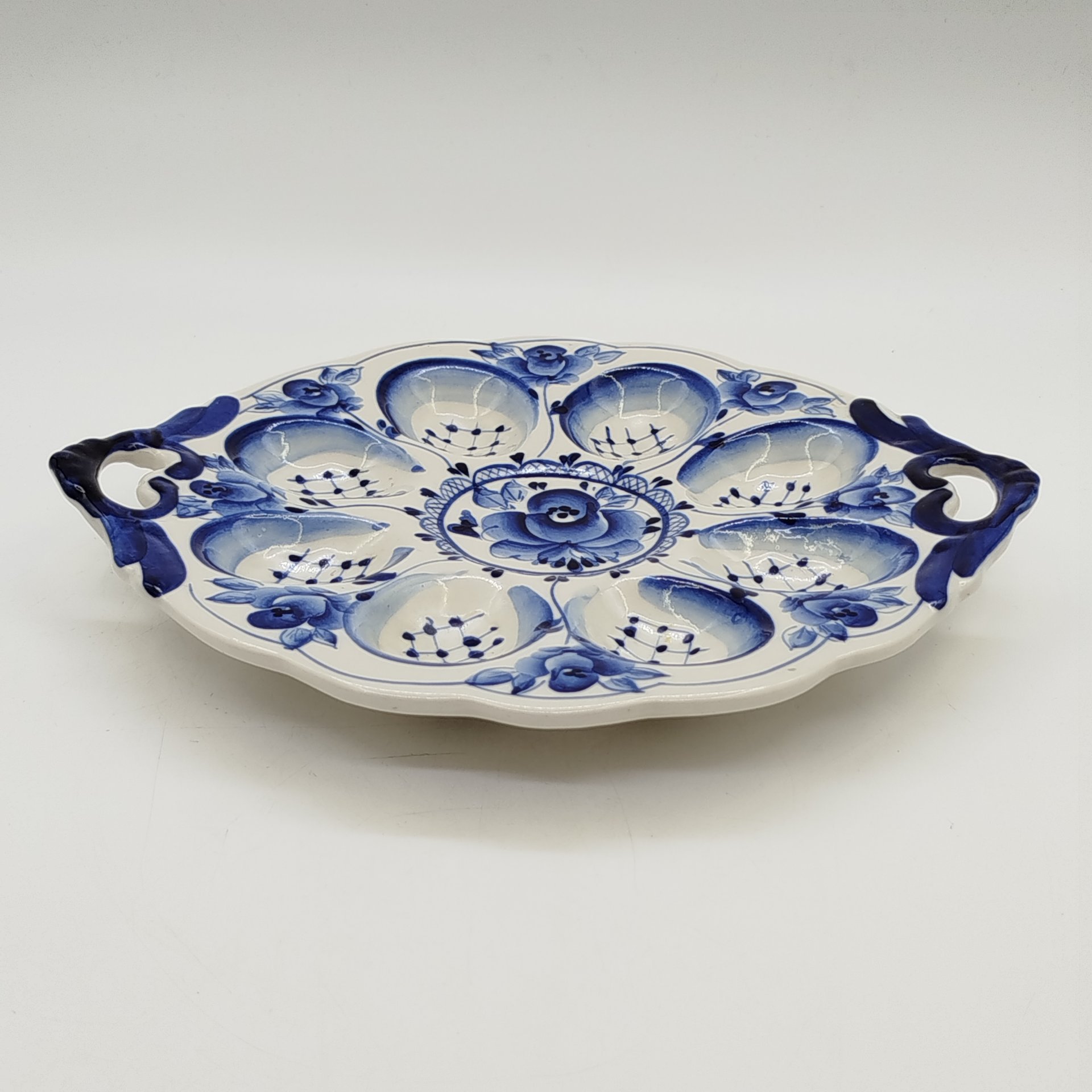 Подставка пасхальная для яиц и кулича (пасхальница), росп. В. Капитонова, Гжель