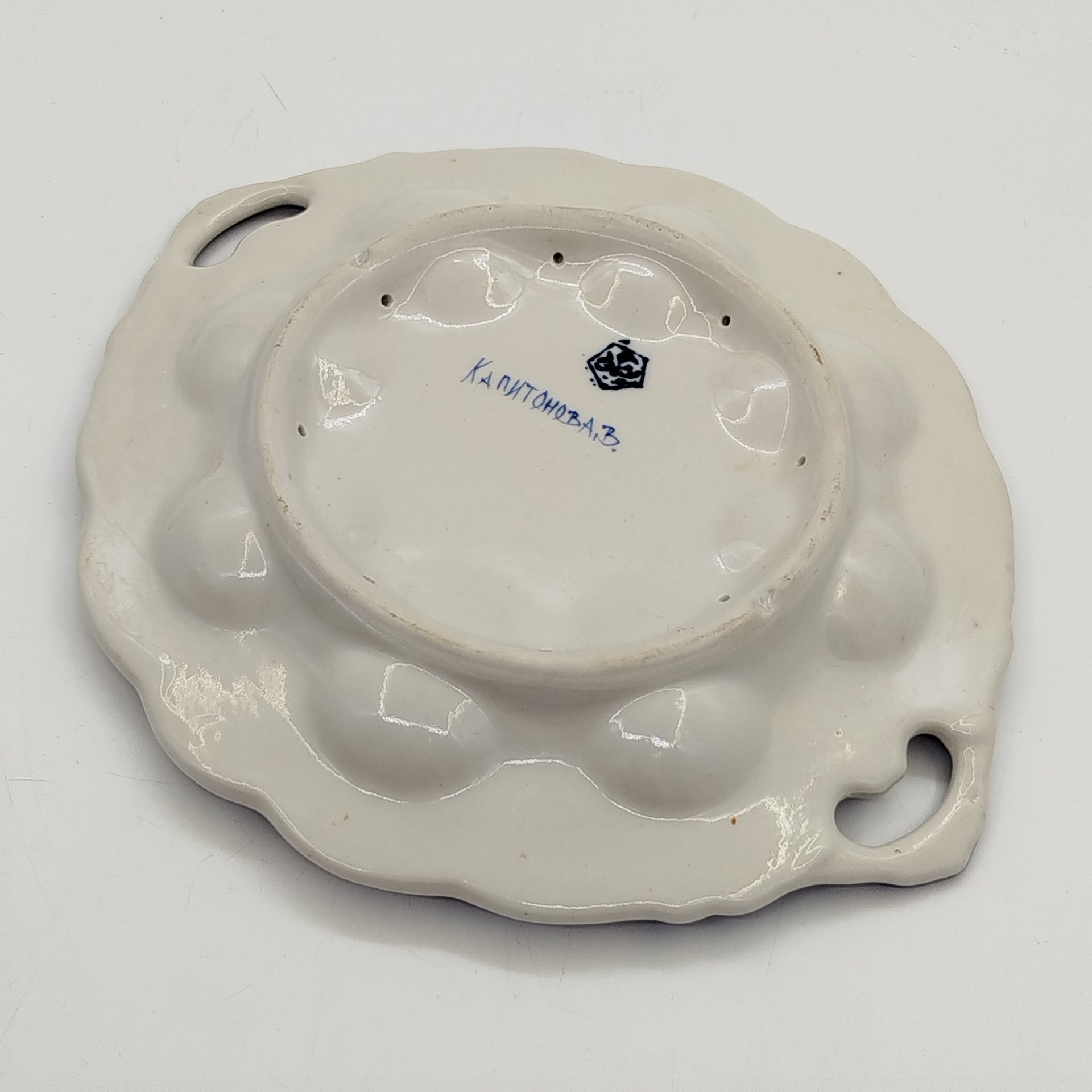 Подставка пасхальная для яиц и кулича (пасхальница), росп. В. Капитонова, Гжель