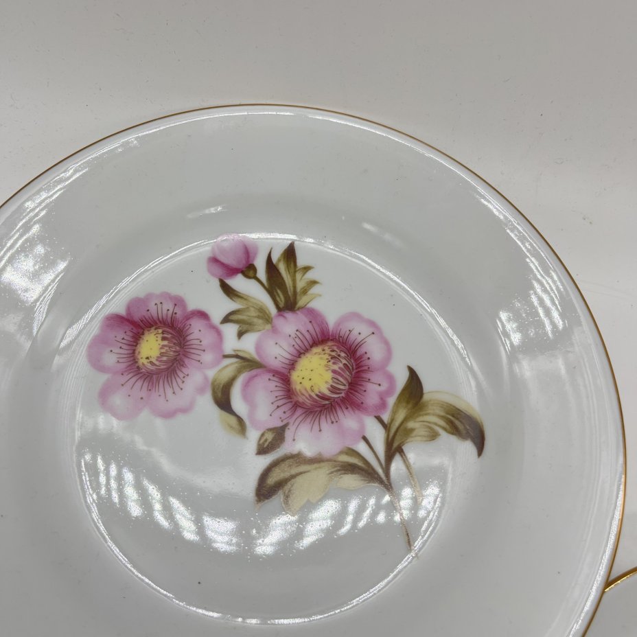 Набор из десертной тарелки и блюдца с цветочным декором, фарфор, деколь, золочение, Kahla, ГДР, 1960-1990 гг.