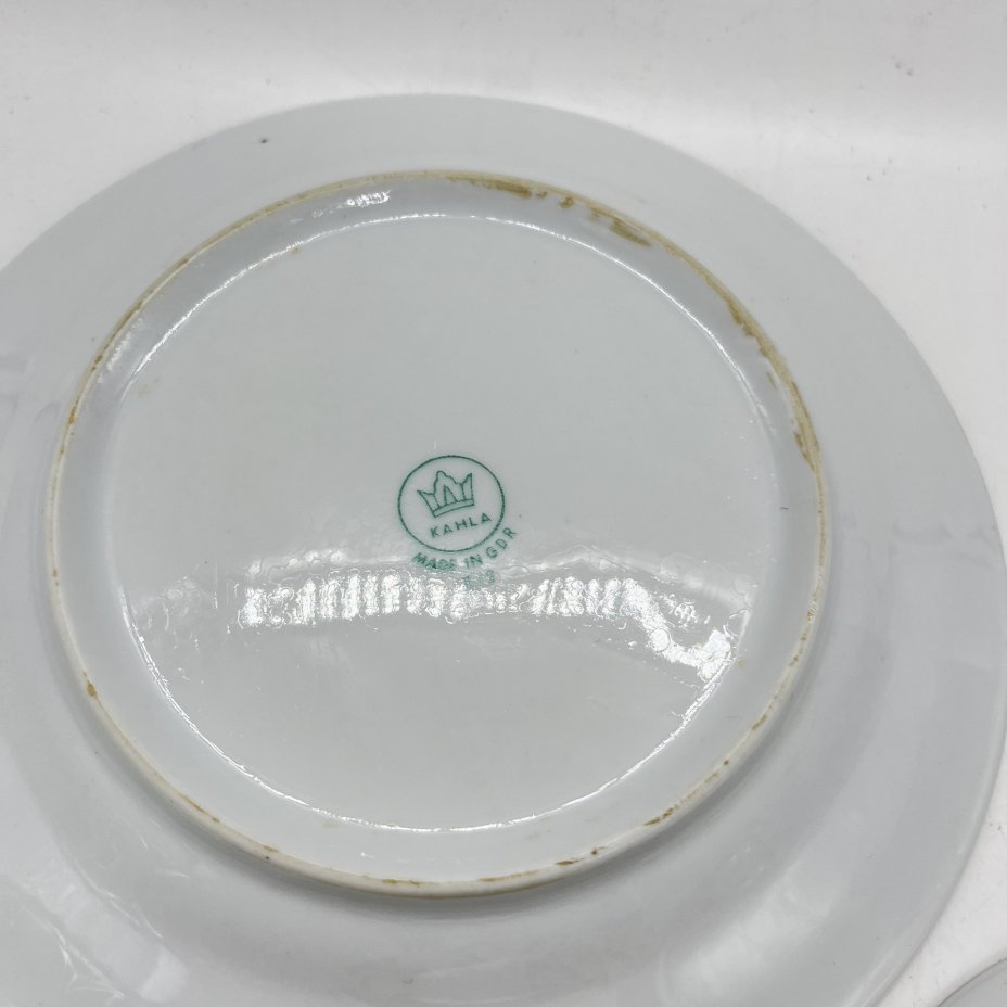 Набор из десертной тарелки и блюдца с цветочным декором, фарфор, деколь, золочение, Kahla, ГДР, 1960-1990 гг.