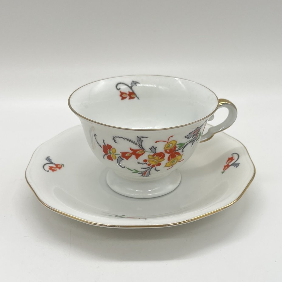 Чайная пара с цветочным декором, фарфор, деколь, золочение, Eschenbach, Германия, 1935-1950 гг.