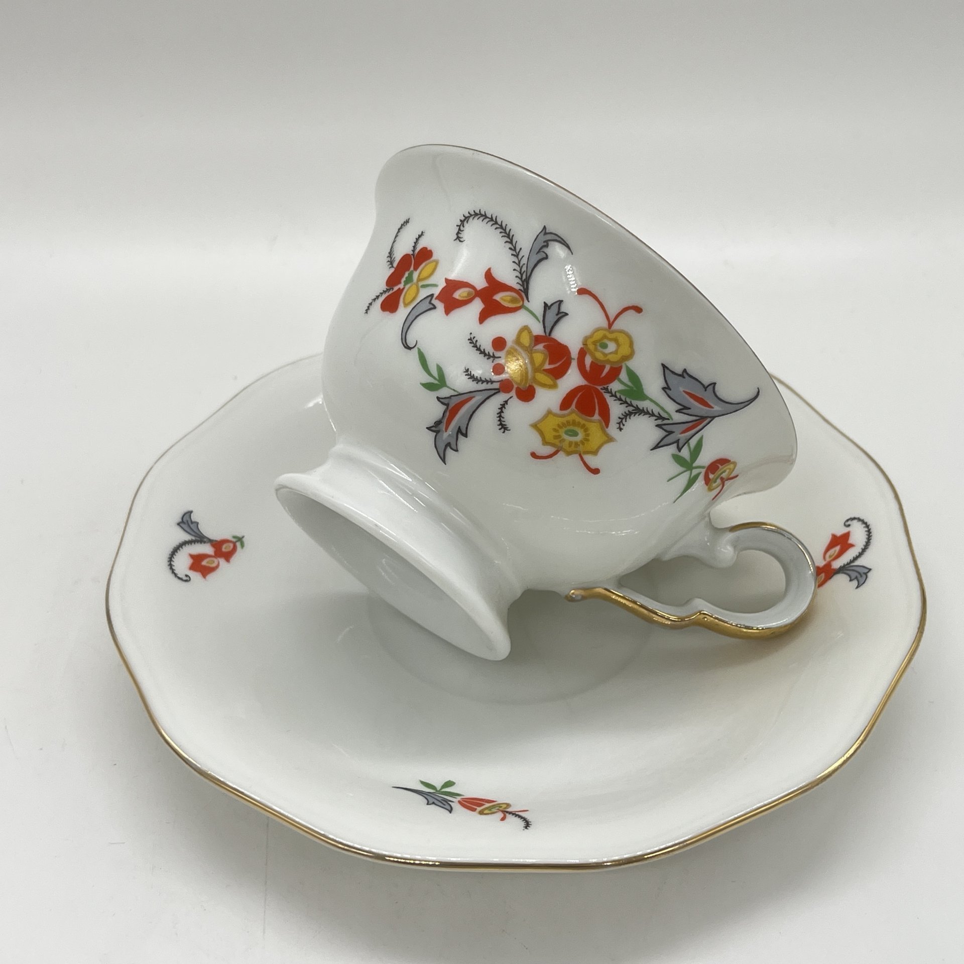Чайная пара с цветочным декором, фарфор, деколь, золочение, Eschenbach, Германия, 1935-1950 гг.