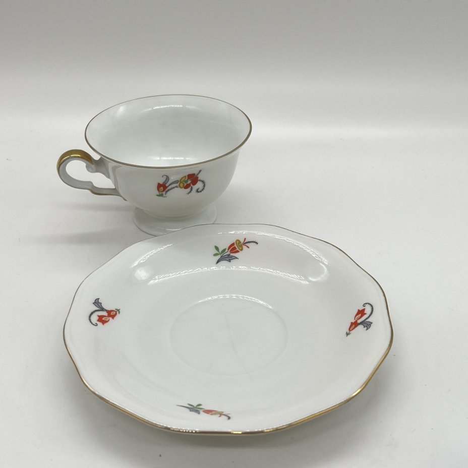 Чайная пара с цветочным декором, фарфор, деколь, золочение, Eschenbach, Германия, 1935-1950 гг.