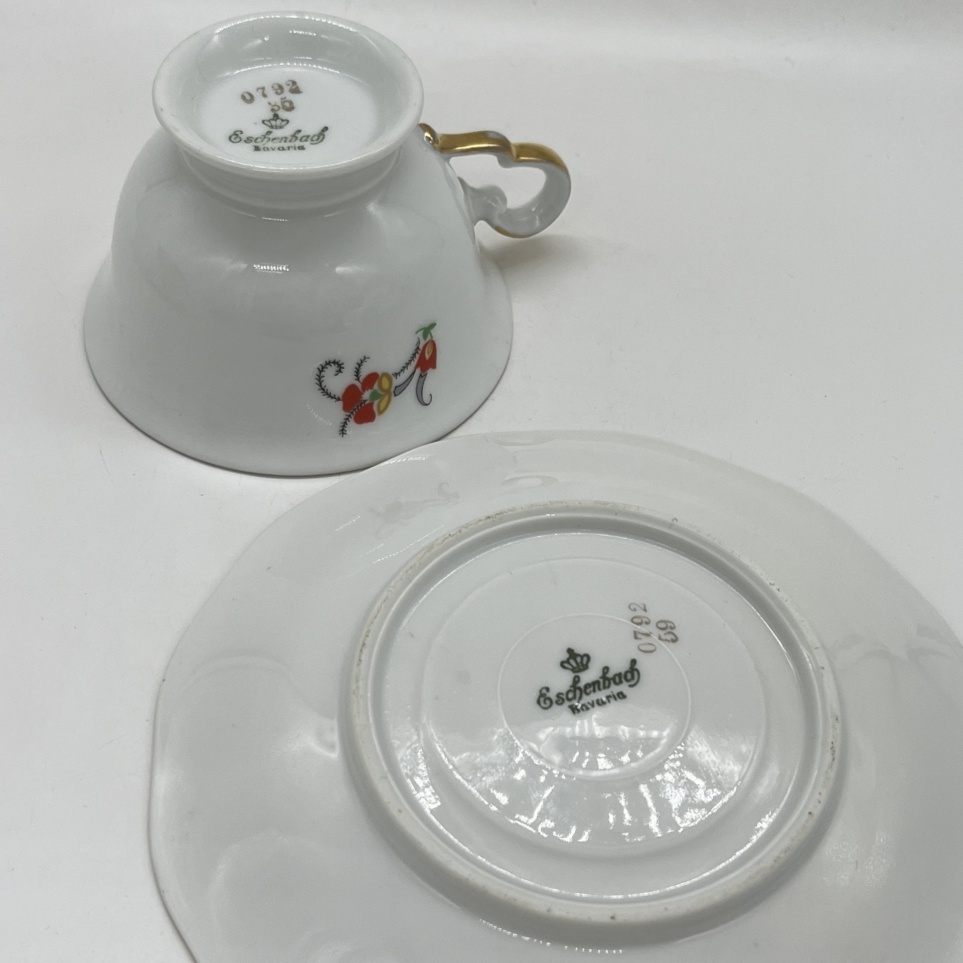 Чайная пара с цветочным декором, фарфор, деколь, золочение, Eschenbach, Германия, 1935-1950 гг.