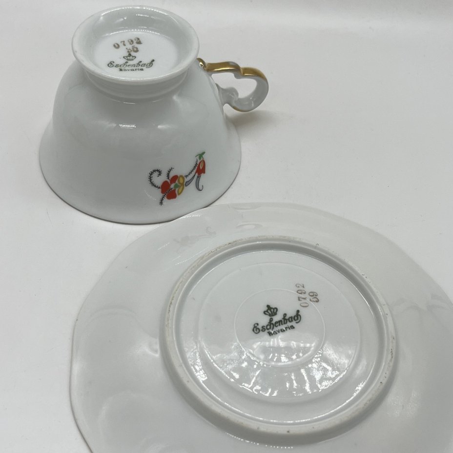 Чайная пара с цветочным декором, фарфор, деколь, золочение, Eschenbach, Германия, 1935-1950 гг.