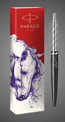 Шариковая ручка Parker Jotter Horse Special Editionl Black CT, стержень: M, цвет чернил : blue в подарочной коробке, Лаки и смолы: лак, нержавеющая сталь