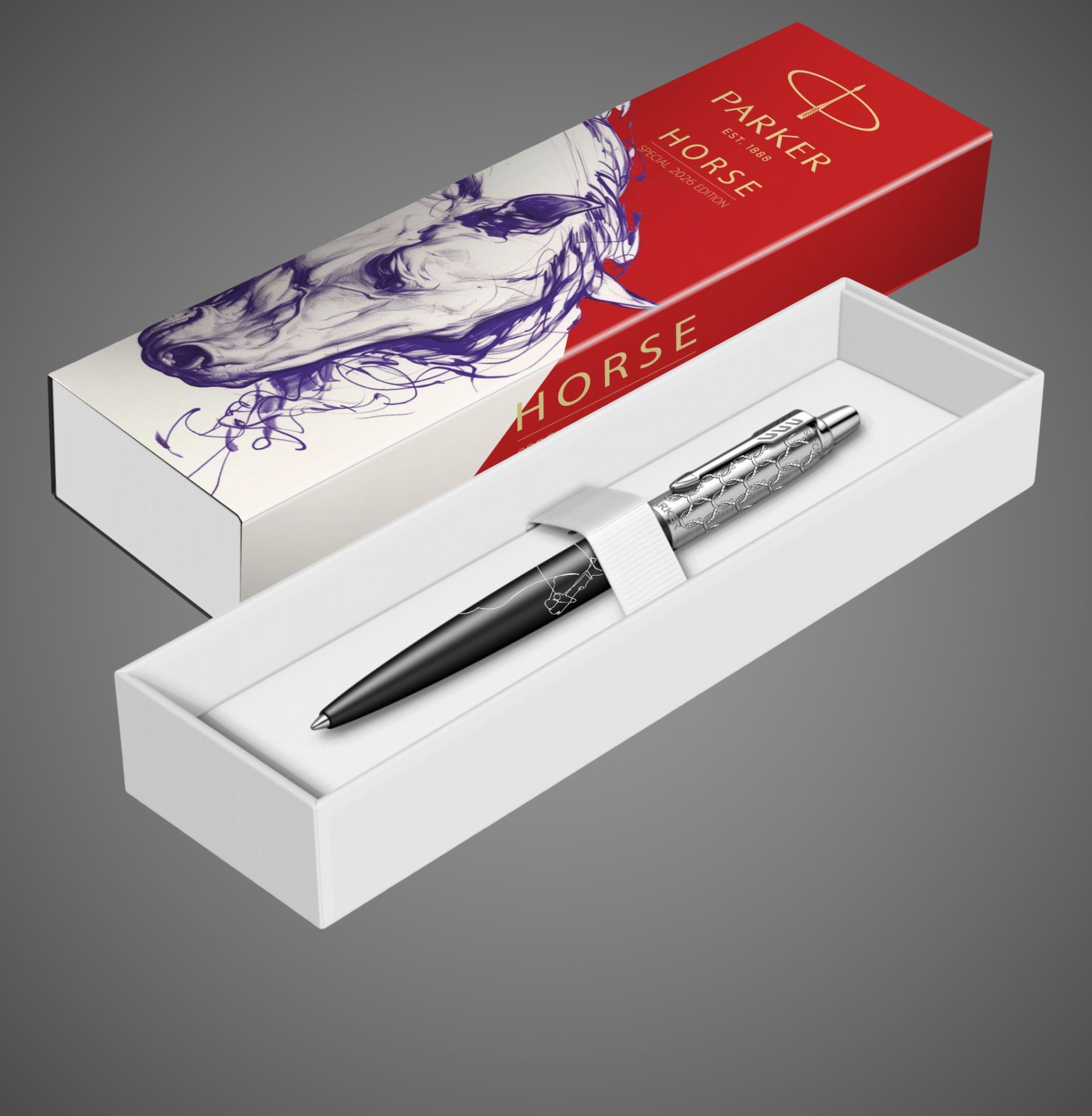 Шариковая ручка Parker Jotter Horse Special Editionl Black CT, стержень: M, цвет чернил : blue в подарочной коробке, Лаки и смолы: лак, нержавеющая сталь