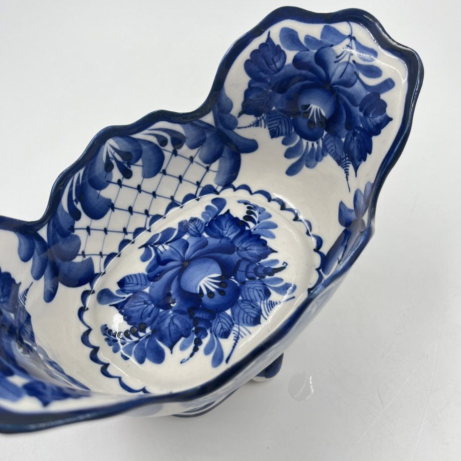 Икорница "Ванночка" с цветочным декором, Гжель, авт. Короткова