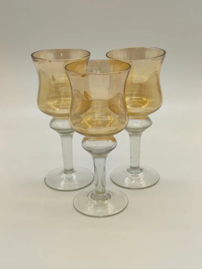 Набор из 3-х фужеров медового оттенка, стекло, СССР, 1980 г.