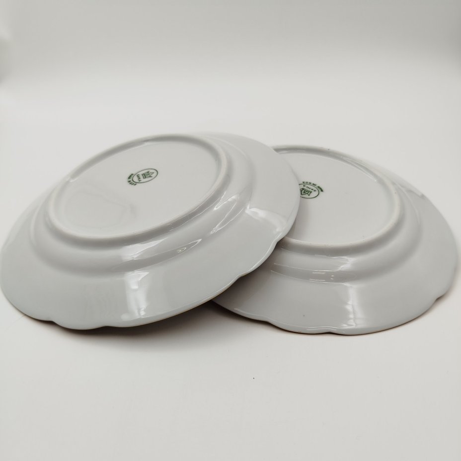 Набор десертных тарелок с блюдом на 6 персон, украшенный цветочным декором, фарфор, деколь, золочение, Kahla, Германия, 1968-1991 гг.