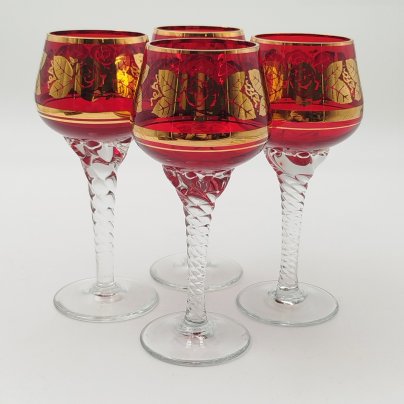 Набор рюмок на 4 персоны, украшенный изображением роз, Bohemia Crystal (Bohemia Glass)
