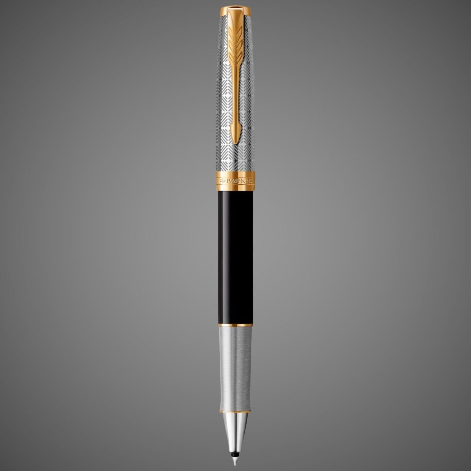 Ручка-роллер Parker Sonnet Premium Refresh BLACK GT, стержень: F, цвет чернил: black, в подарочной упаковке, Металлы: золото, лак, латунь, нержавеющая сталь