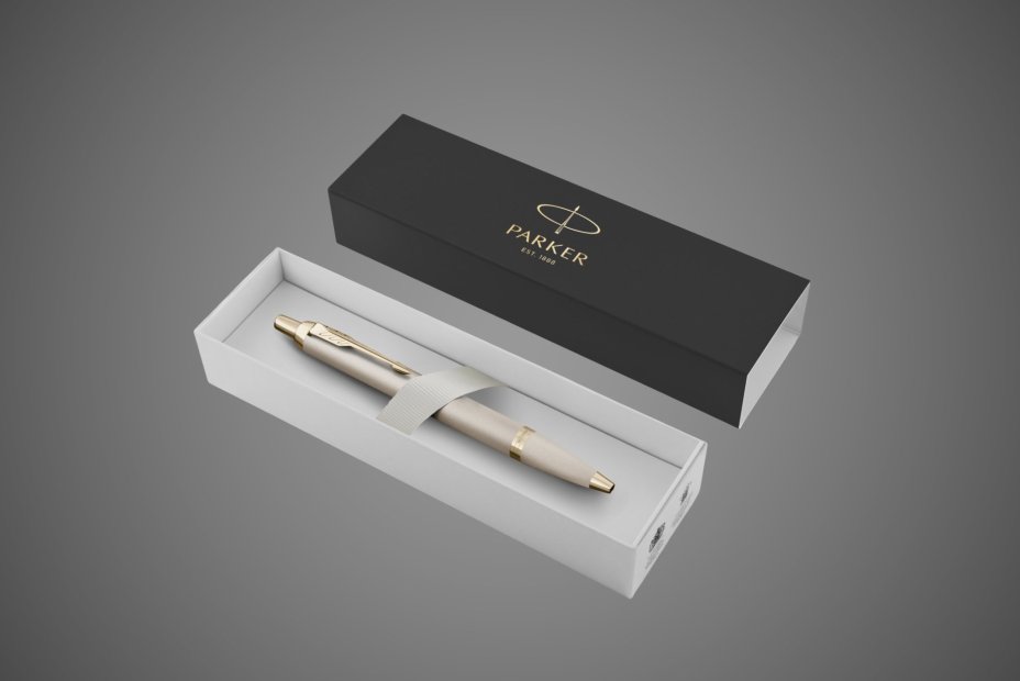 Шариковая ручка Parker IM Professionals Monochrome Champagne, стержень:M, цвет чернил: blue, в подарочной упаковке., Покрытия: PVD-покрытие, лак, латунь, позолота, сталь