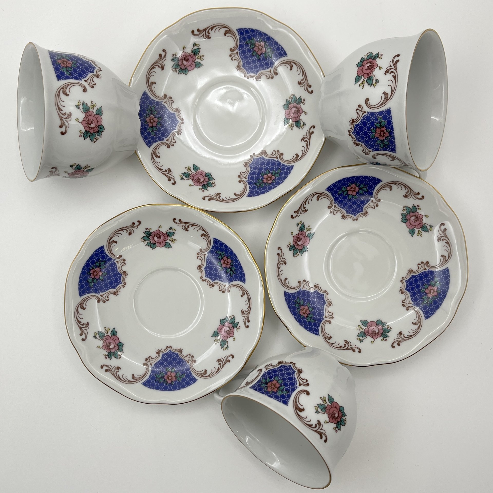 Набор из 3-х чайных пар с цветочным декором, фарфор, деколь, золочение, Bohemia (Neurohlau), Чехословакия, 1970-1990 гг.