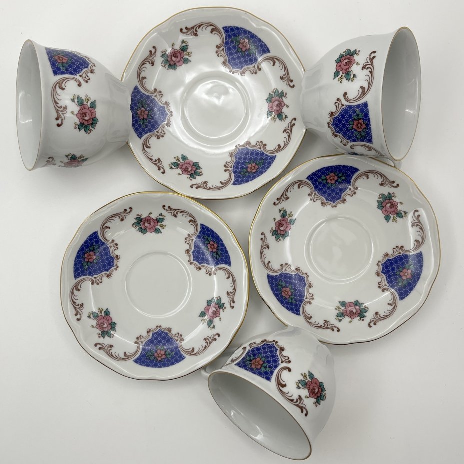 Набор из 3-х чайных пар с цветочным декором, фарфор, деколь, золочение, Bohemia (Neurohlau), Чехословакия, 1970-1990 гг.