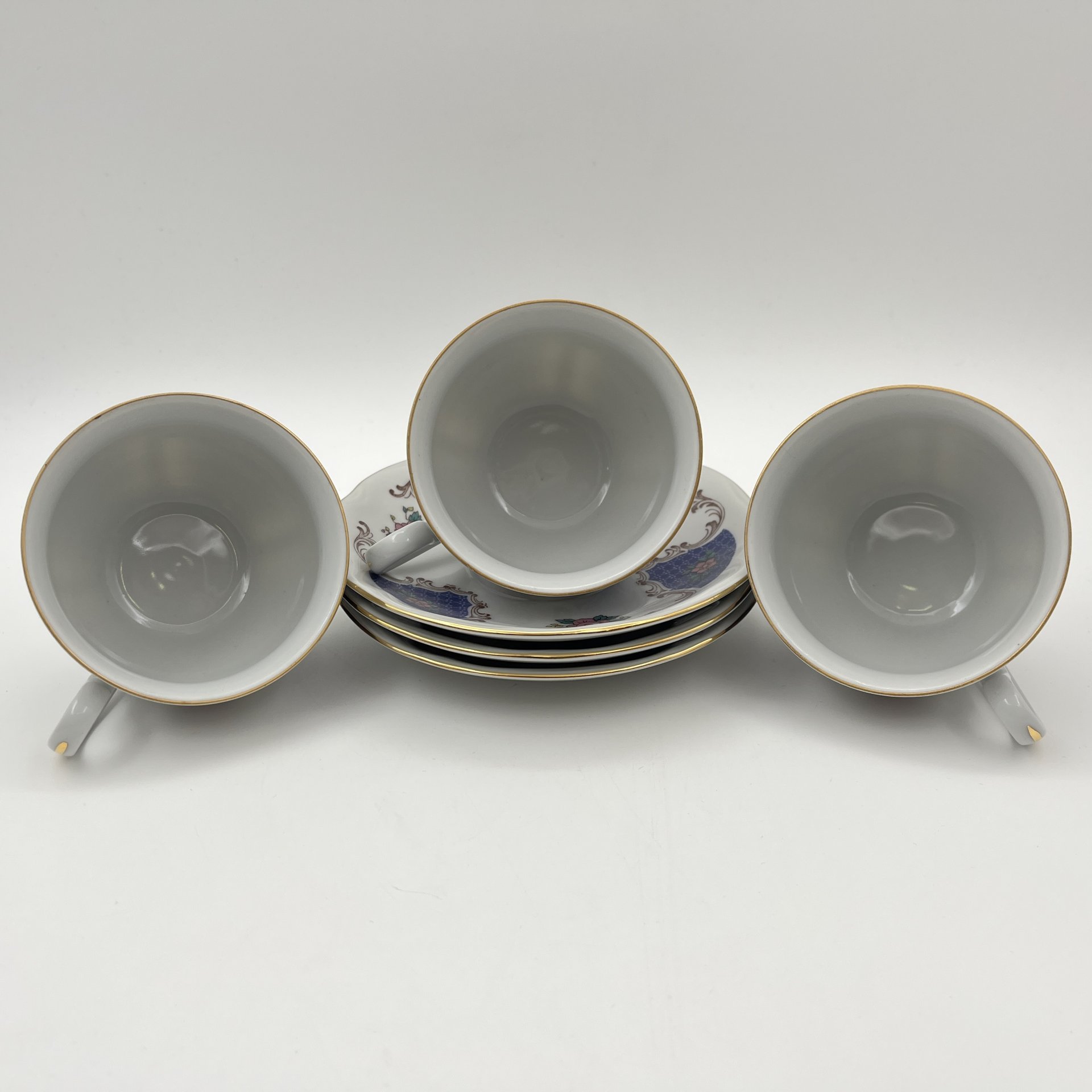 Набор из 3-х чайных пар с цветочным декором, фарфор, деколь, золочение, Bohemia (Neurohlau), Чехословакия, 1970-1990 гг.