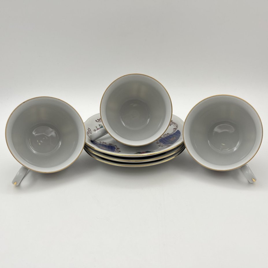 Набор из 3-х чайных пар с цветочным декором, фарфор, деколь, золочение, Bohemia (Neurohlau), Чехословакия, 1970-1990 гг.