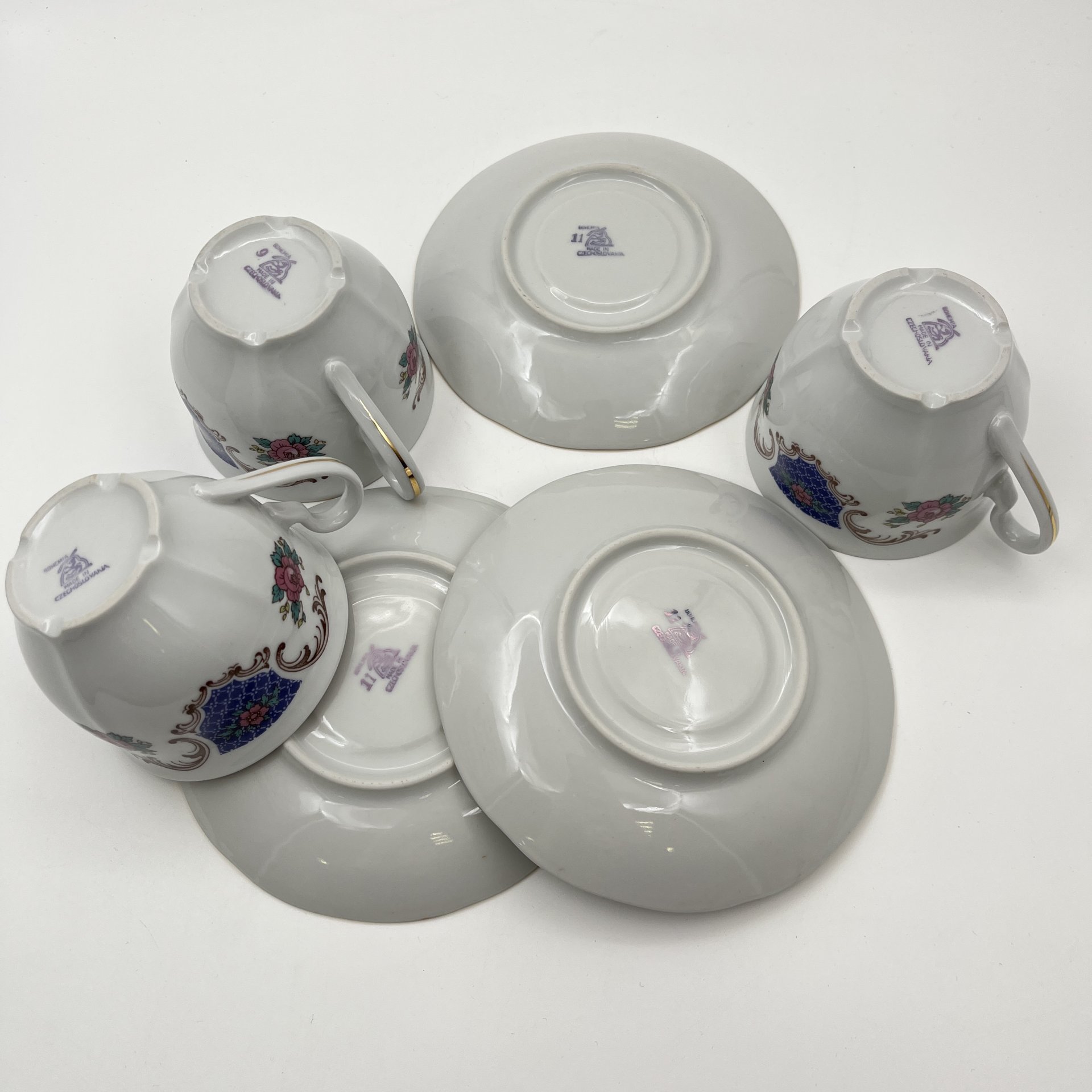 Набор из 3-х чайных пар с цветочным декором, фарфор, деколь, золочение, Bohemia (Neurohlau), Чехословакия, 1970-1990 гг.