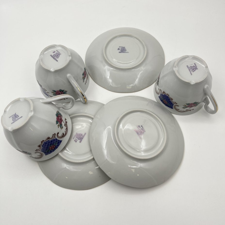 Набор из 3-х чайных пар с цветочным декором, фарфор, деколь, золочение, Bohemia (Neurohlau), Чехословакия, 1970-1990 гг.