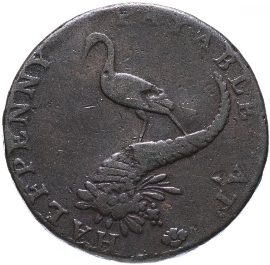 Великобритания 1/2 пенни (Half Penny) 1792-1793 Аист и рог изобилия "Conder Token Birmingham Mining & Copper Company Fine Stork & Cornucopia"