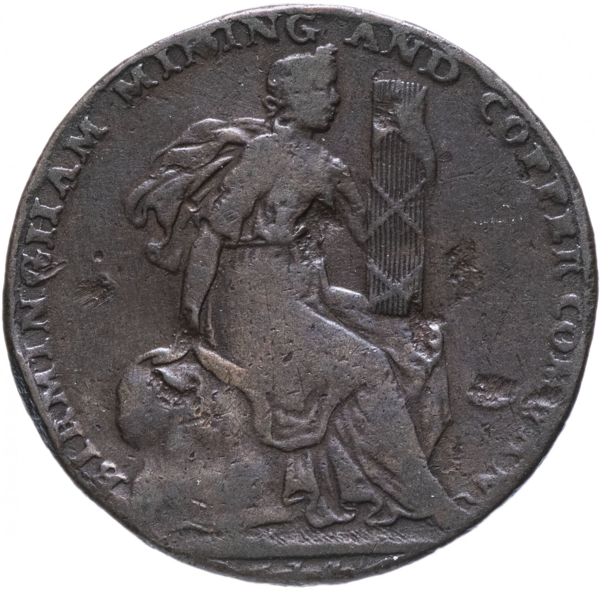 Великобритания 1/2 пенни (Half Penny) 1792-1793 Аист и рог изобилия "Conder Token Birmingham Mining & Copper Company Fine Stork & Cornucopia"