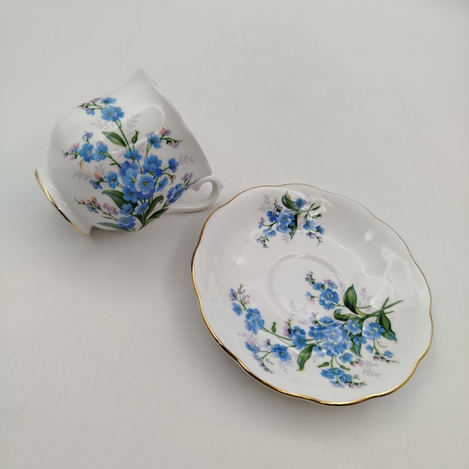 Кофейная пара "Forget-me-not" ("Незабудки"), фарфор, деколь, золочение, Royal Albert, Великобритания, 1950-1970 гг., Royal Albert