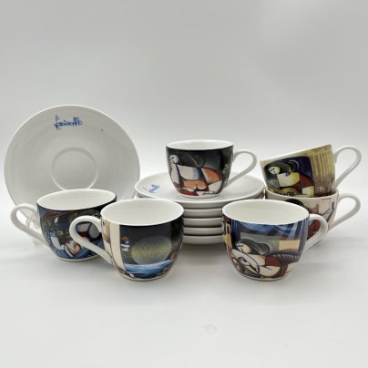 Набор кофейных пар для эспрессо на 6 персон, Nims, декор "Aldo Lanciano", фарфор, деколь, Италия, 1990-2000 гг.