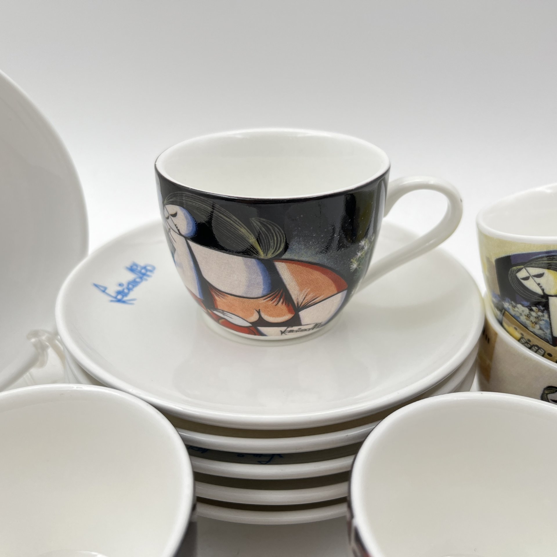 Набор кофейных пар для эспрессо на 6 персон, Nims, декор "Aldo Lanciano", фарфор, деколь, Италия, 1990-2000 гг.