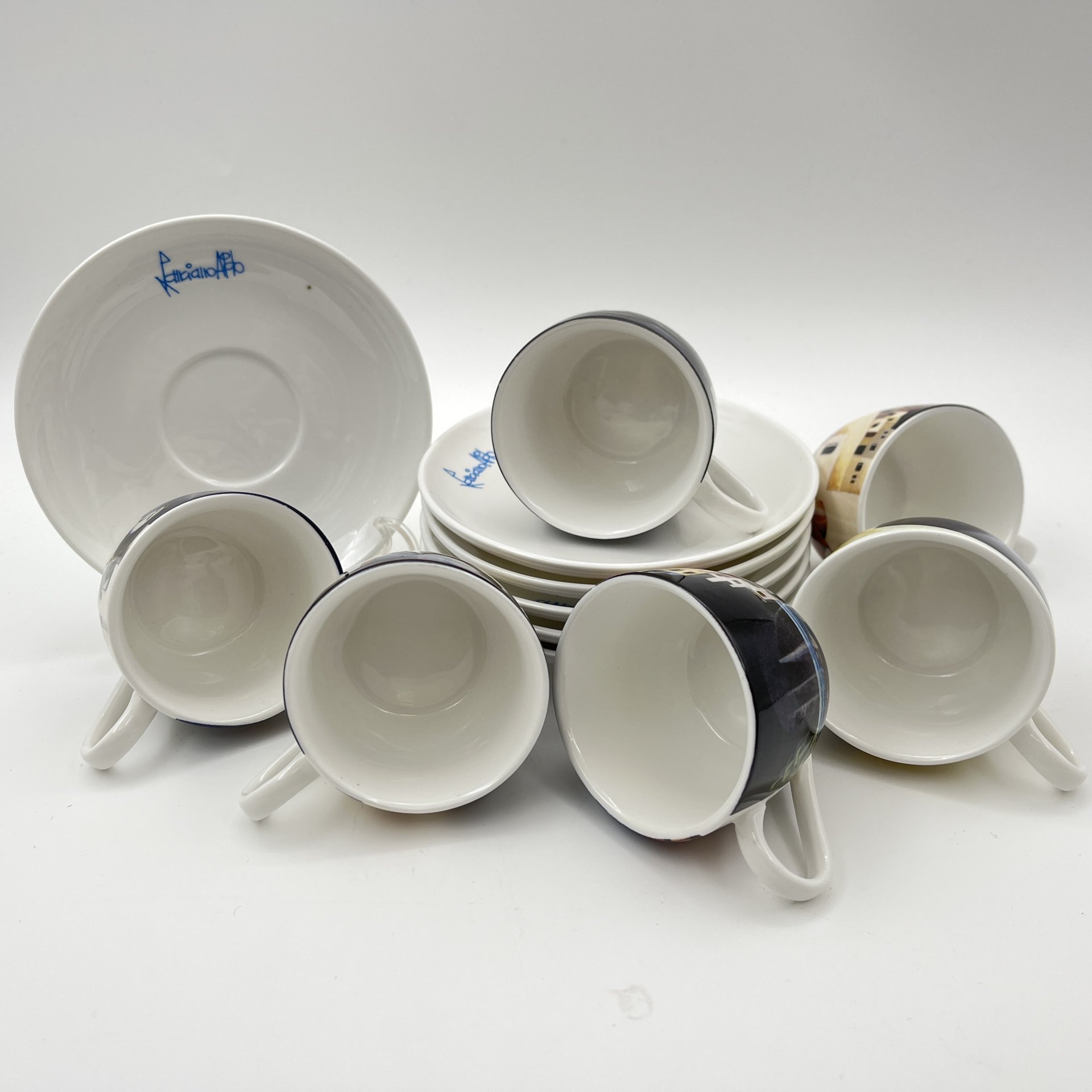 Набор кофейных пар для эспрессо на 6 персон, Nims, декор "Aldo Lanciano", фарфор, деколь, Италия, 1990-2000 гг.