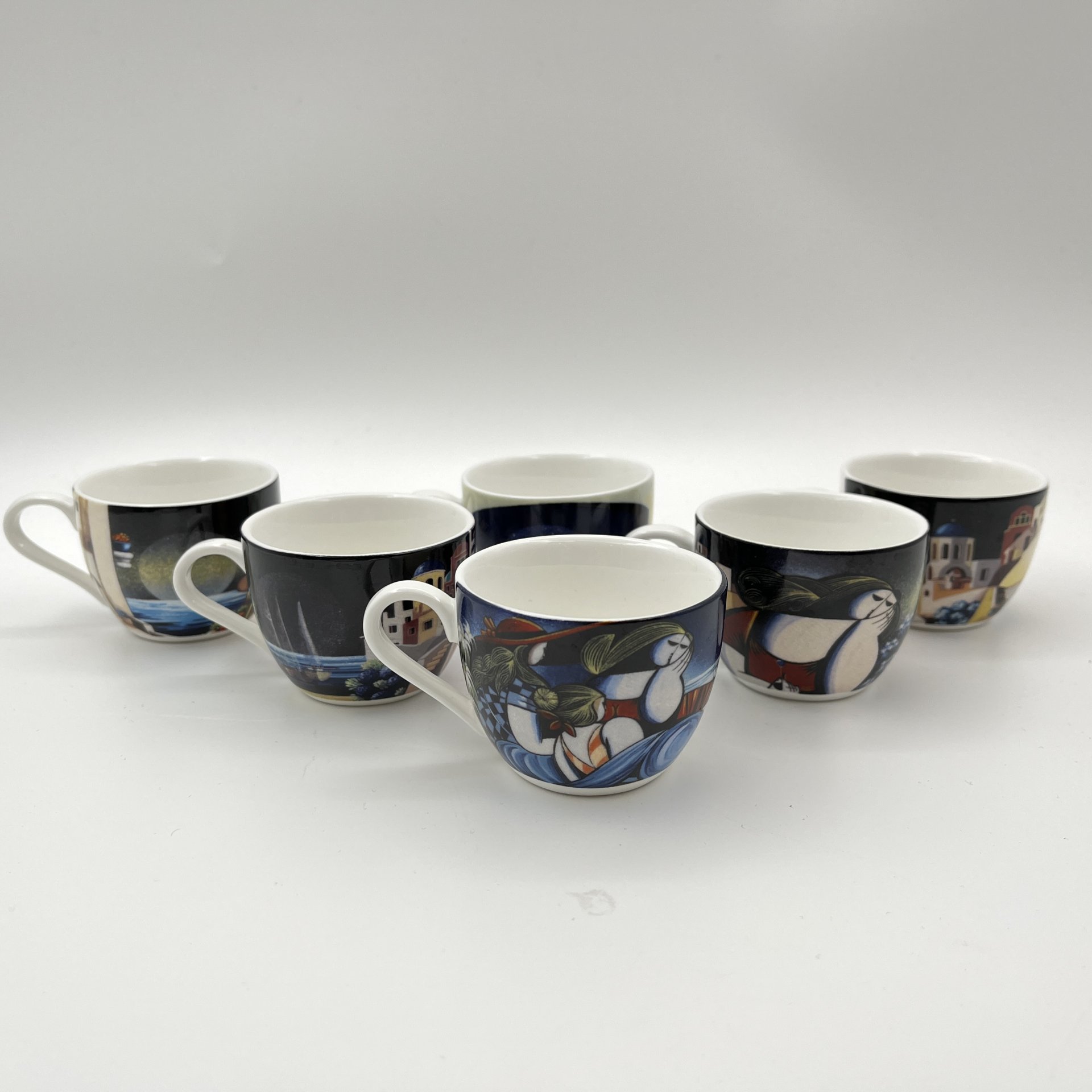 Набор кофейных пар для эспрессо на 6 персон, Nims, декор "Aldo Lanciano", фарфор, деколь, Италия, 1990-2000 гг.