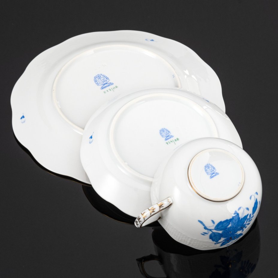 Трио чайное, выполненное в фирменном дизайне "Chinese Bouquet" ("Apponyi Blue"), Herend (Херенд)