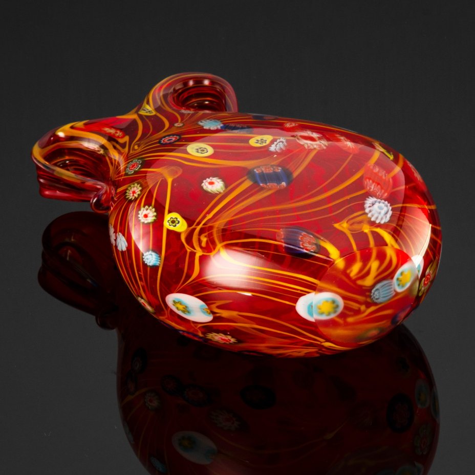 Ваза насыщенного красного цвета, стекло, техника "Millefiori" (Миллефиори), гутная техника, Murano, Италия, 1960-1990 гг.