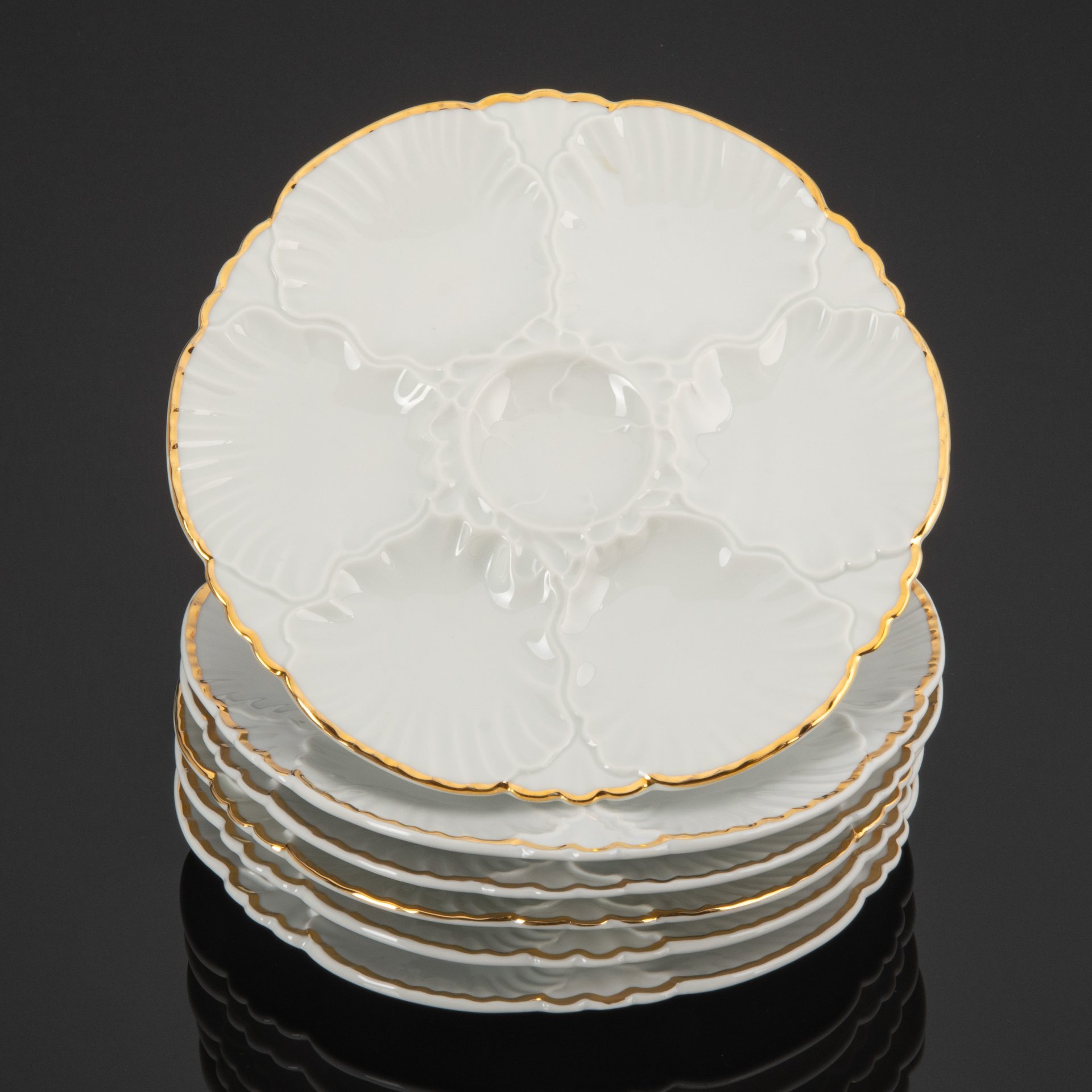 Набор из 6 тарелок для подачи устриц с окантовкой золотой лентой Cerabel Porcelain de Baudour