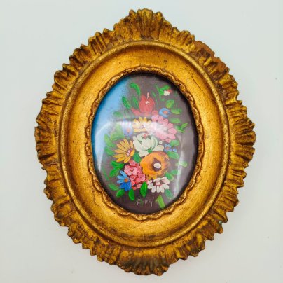 Картина (миниатюра) "Букет полевых цветов" в раме, холст на картоне, масло, композитный материал, стекло, Европа, 1950-1980 гг.