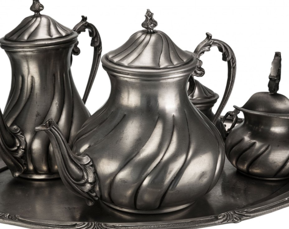 Сервиз кофейный (4 предмета и поднос), олово, Германия, 1950-1970 гг.