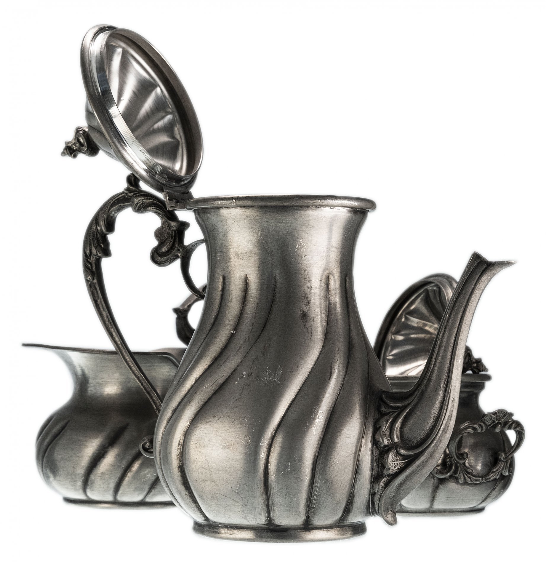 Сервиз кофейный (4 предмета и поднос), олово, Германия, 1950-1970 гг.