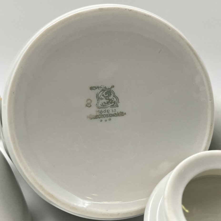 Сервиз кофейный на 6 персон (15 предметов), украшенный изображением розы, фарфор, деколь, золочение, Bohemia (Neurohlau), Чехословакия, 1970-1990 гг.