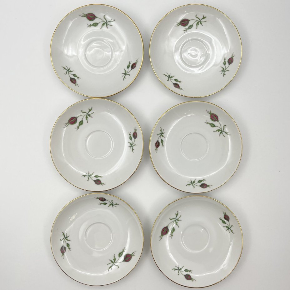 Сервиз кофейный на 6 персон (15 предметов), украшенный изображением розы, фарфор, деколь, золочение, Bohemia (Neurohlau), Чехословакия, 1970-1990 гг.