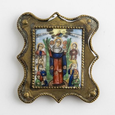 Икона (образок) Божией Матери "Всех скорбящих Радость" (с грошиками)