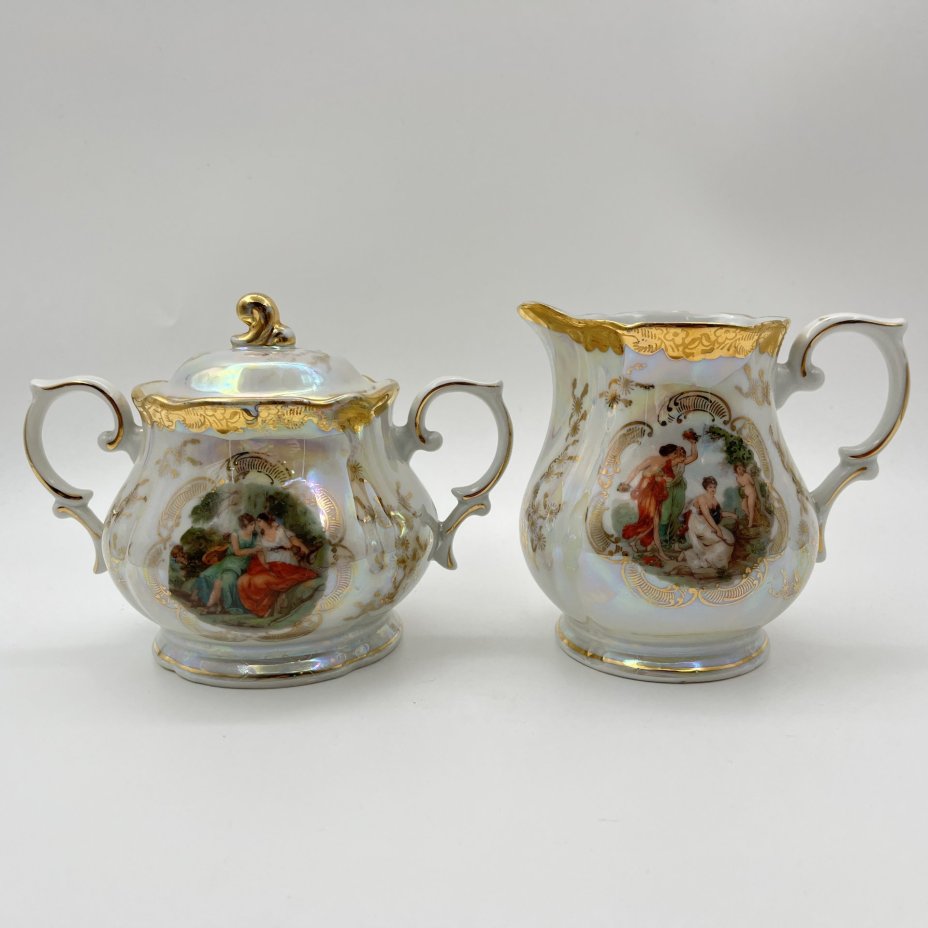 Набор для сервировки стола "Мадонна" (сахарница и молочник), фарфор, деколь, люстр, золочение, Oscar Schlegelmilch, ГДР, 1953-1972 гг.