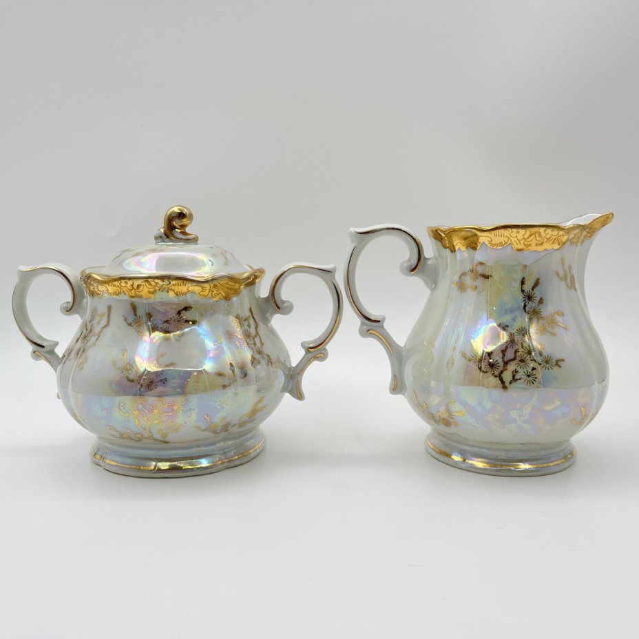 Набор для сервировки стола "Мадонна" (сахарница и молочник), фарфор, деколь, люстр, золочение, Oscar Schlegelmilch, ГДР, 1953-1972 гг.