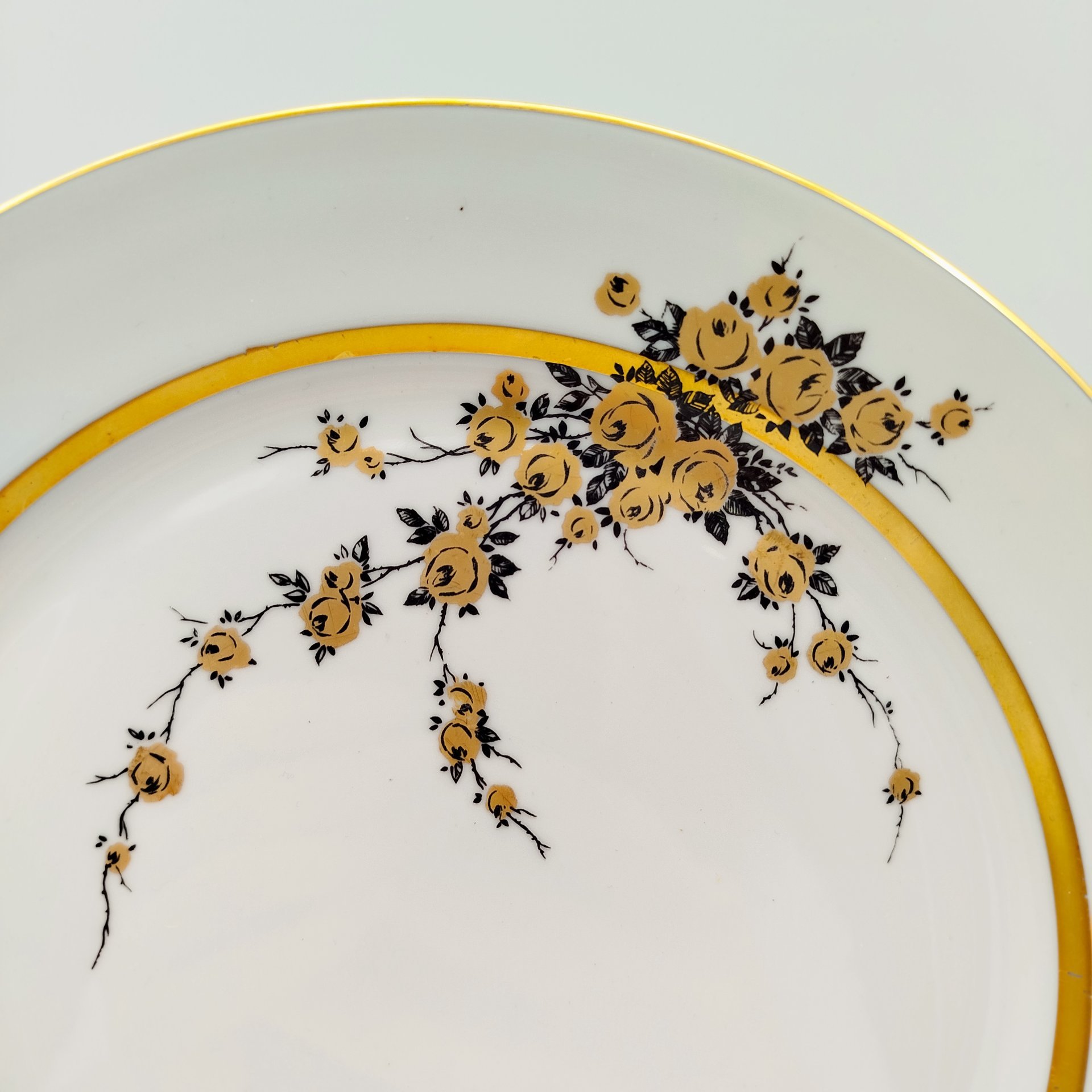 Набор из шести обеденных тарелок с цветочным декором золотистого цвета