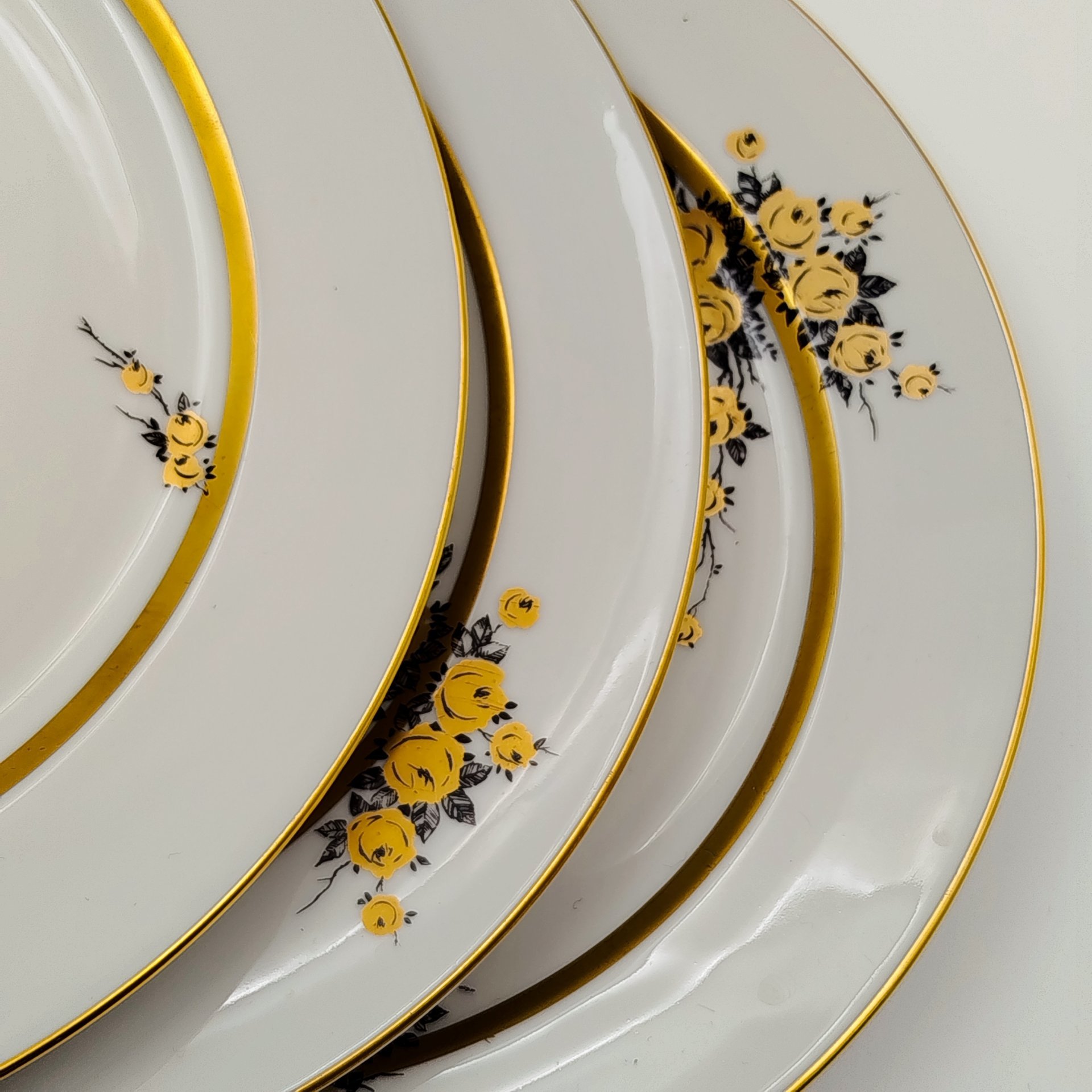 Набор из шести обеденных тарелок с цветочным декором золотистого цвета