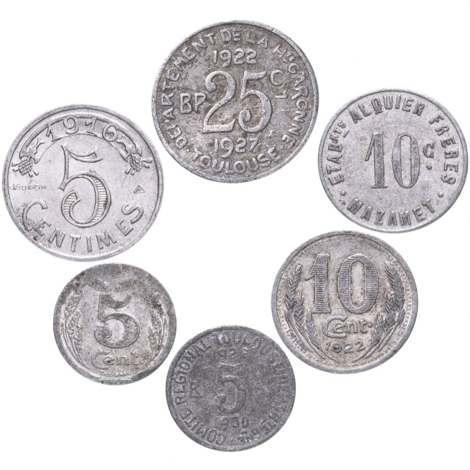 Набор из 6 нотгельдов Франция 1916-1930