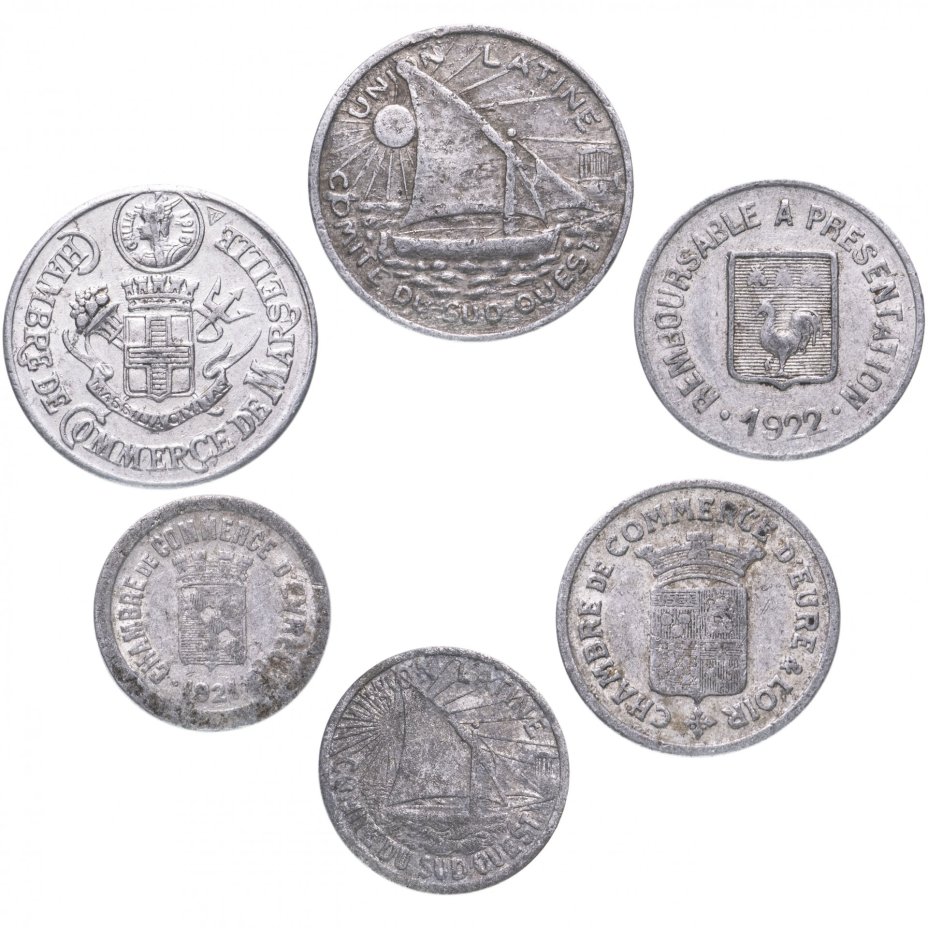 Набор из 6 нотгельдов Франция 1916-1930