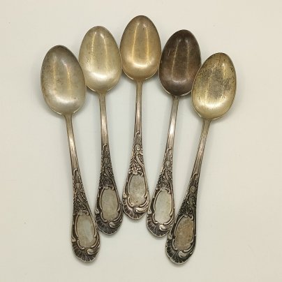 Набор из 5-ти столовых ложек "Дубок", мНЦ (медь-никель-цинк), Киевский завод столовых приборов и посуды им. Дзержинского (ЗiД, ЗиД), СССР, 1950-1962 гг.