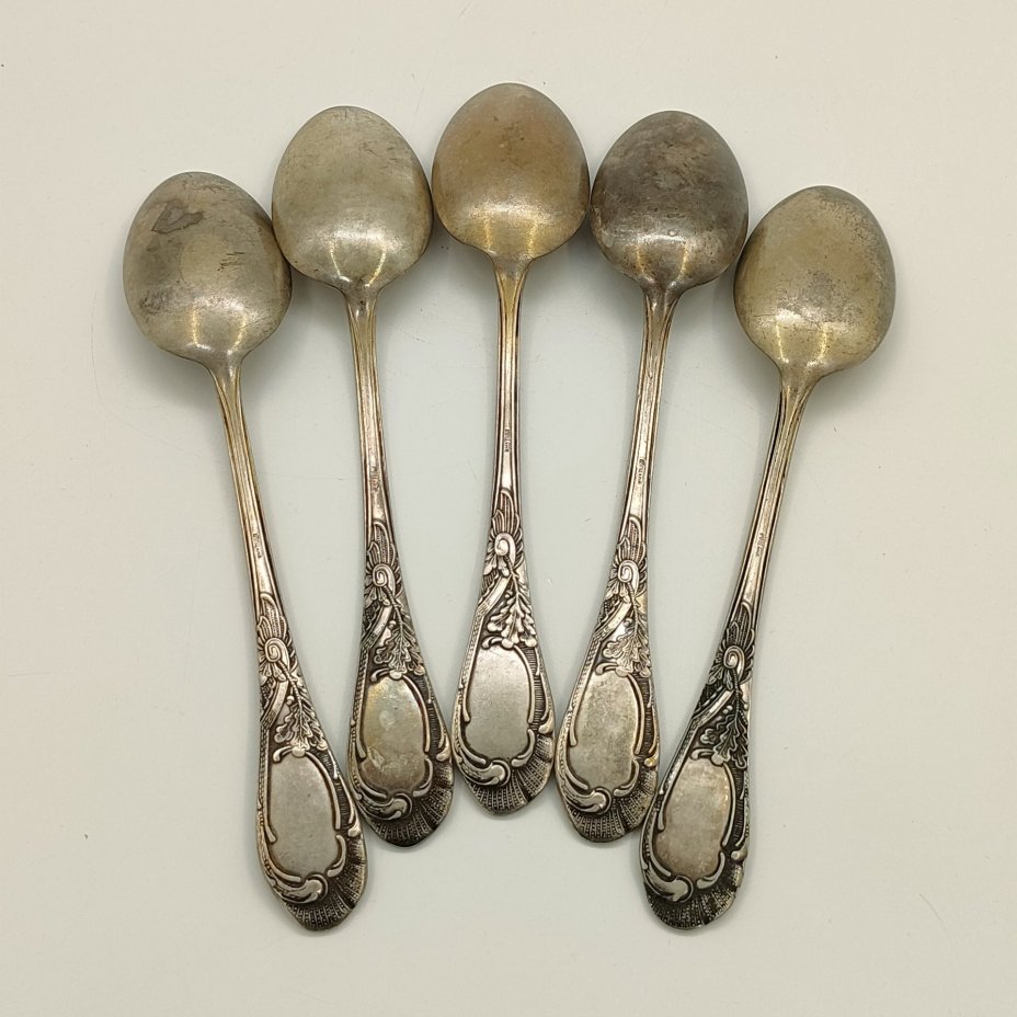 Набор из 5-ти столовых ложек "Дубок", мНЦ (медь-никель-цинк), Киевский завод столовых приборов и посуды им. Дзержинского (ЗiД, ЗиД), СССР, 1950-1962 гг.